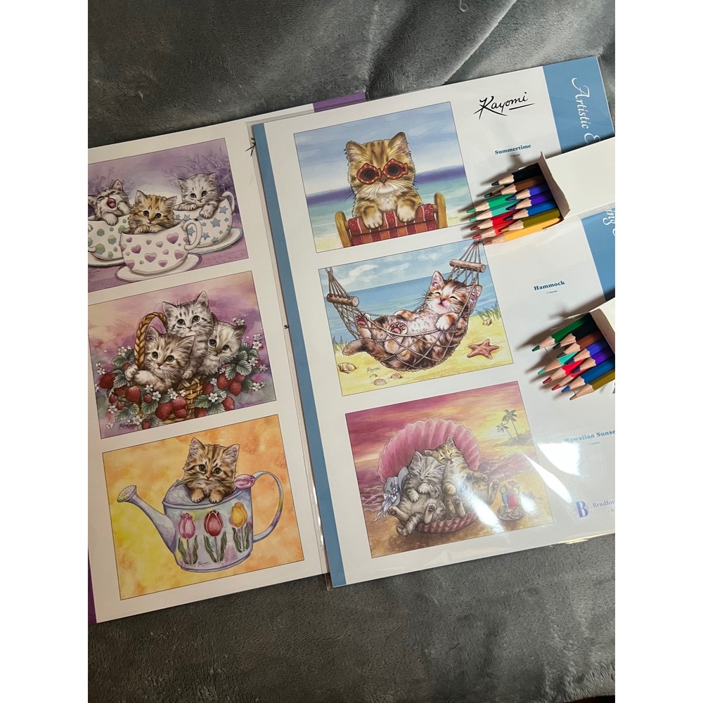 Kayomi Playful Kittens Coloring Kit Bradford Exchange Cat Art Pencils Whimsy New